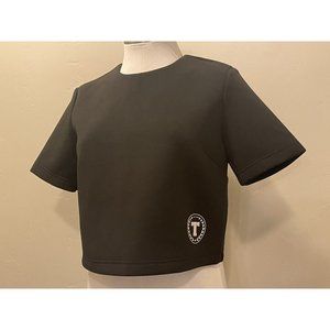 ALEXANDER WANG T  Black Scuba Neoprene Crop Top Logo Short Sleeve‎ Back Zipper S
